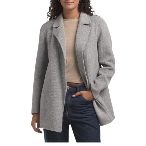 NEW THEORY Heather Grey Wool Sileena Chevron Coat - Picture 1 of 2